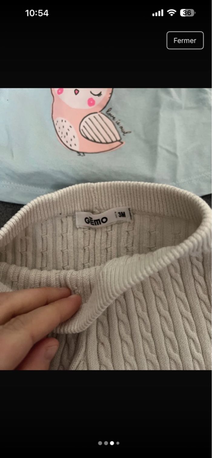 Ensemble bas + pull fin , taille 3 mois , très bon état - photo numéro 2