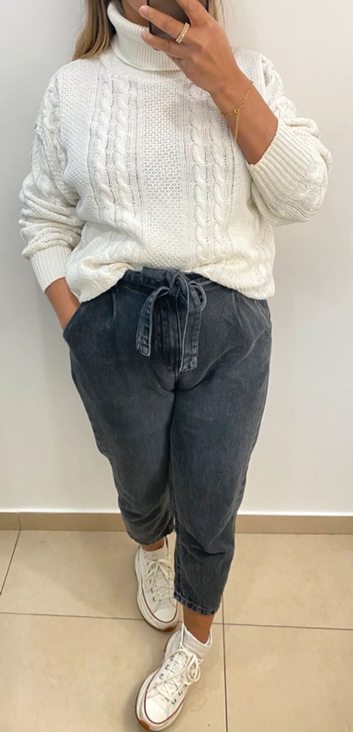 Superbe Pull Roulé Torsadé Blanc Taille M - photo numéro 2