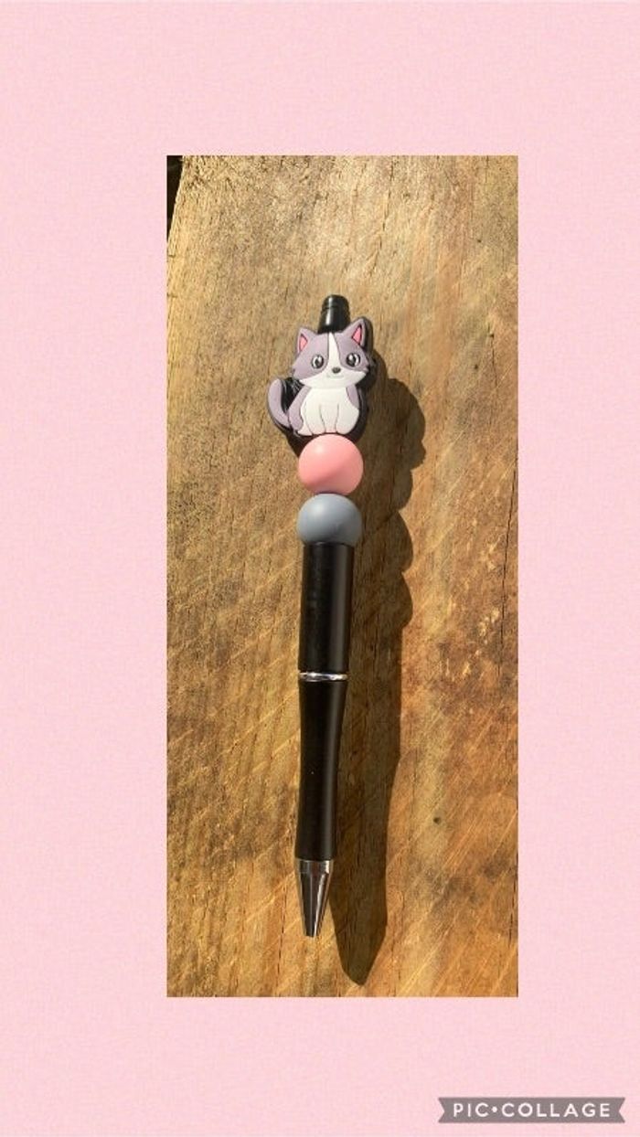 Stylo personnalisé chat 🐈 avec des perles en silicone