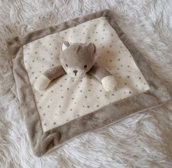 Doudou chat carré plat blanc et gris - étoiles argentées - Obaibi 