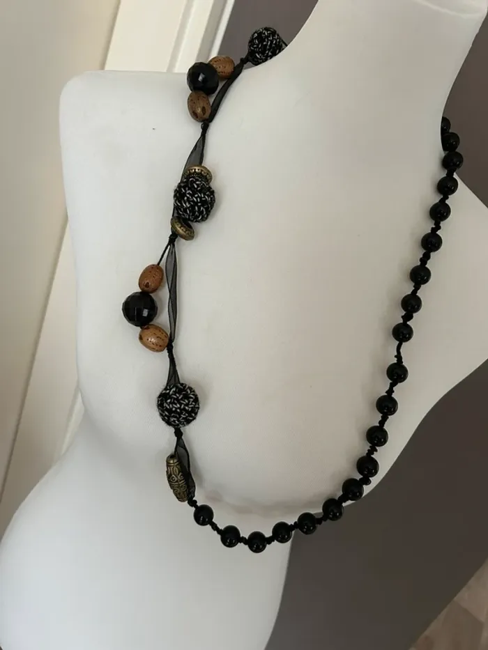 Sautoir collier long à perles noire, originale femme - photo numéro 2