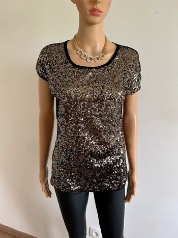 Blouse noire avec sequins dorés Cache Cache taille 0 jamais portée