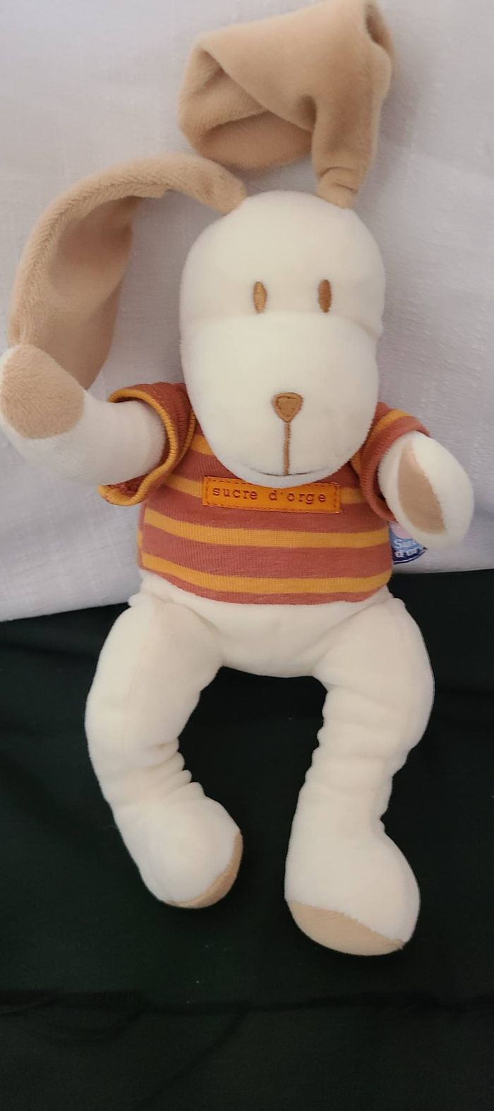 Doudou chien blanc maillot rayé orange SUCRE D'ORGE - photo numéro 3