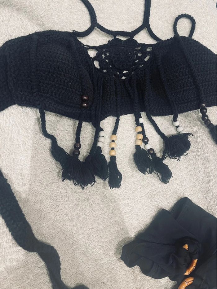 Haut de maillot de bain en tricot a franges avec perles - photo numéro 14