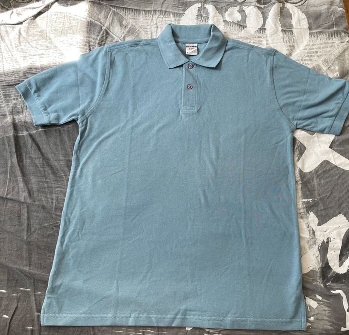 Polo neuf bleu/gris taille S 100% coton jetées - photo numéro 2