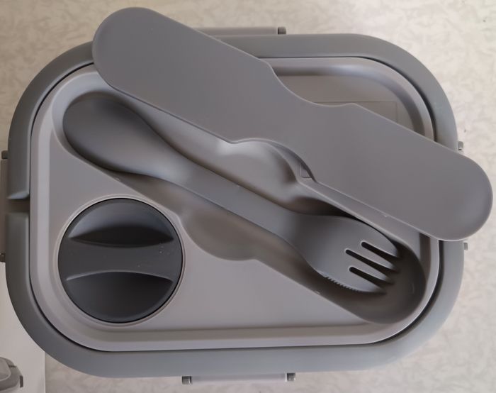 Lunch Box Chauffante Rétractable Silicone étanche avec couvert 3en1 Complet - photo numéro 5