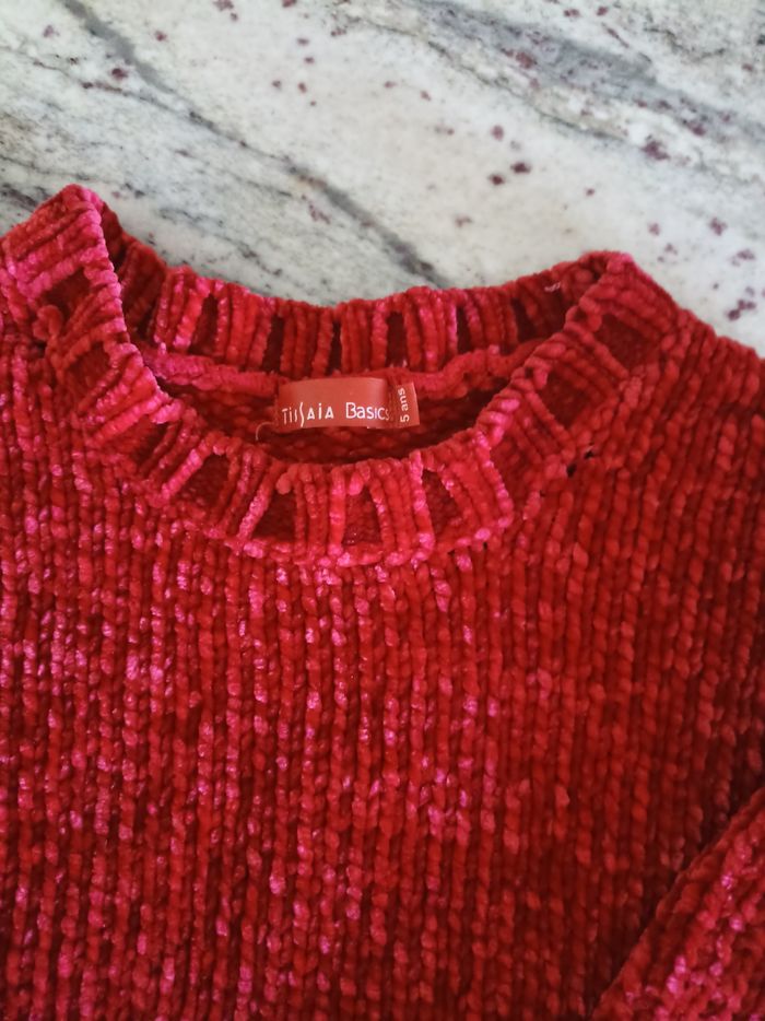 Joli pull rouge en polyester TisSaia pour fille de 5 ans - photo numéro 3
