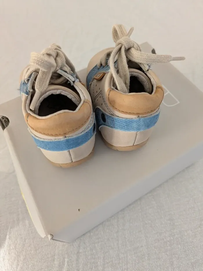 Chaussures bébé Saxo Blues - Cuir - Taille 18 - Beige & Bleu Jean - photo numéro 3