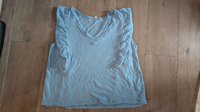 Blouse manche courte bleue manche volants 40