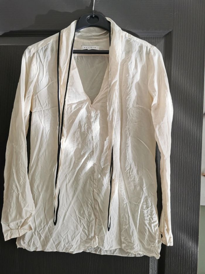 Chemisier blouse Sandro 100% soie taille 1 ecru - photo numéro 2