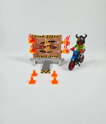 Playmobil Pilote moto et mur de feu