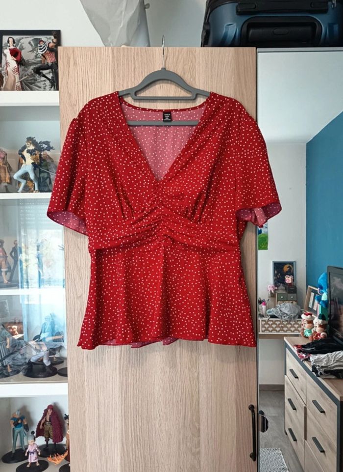 Blouse top peplum rouge a poids blanc neuf shein - Taille XXL 44