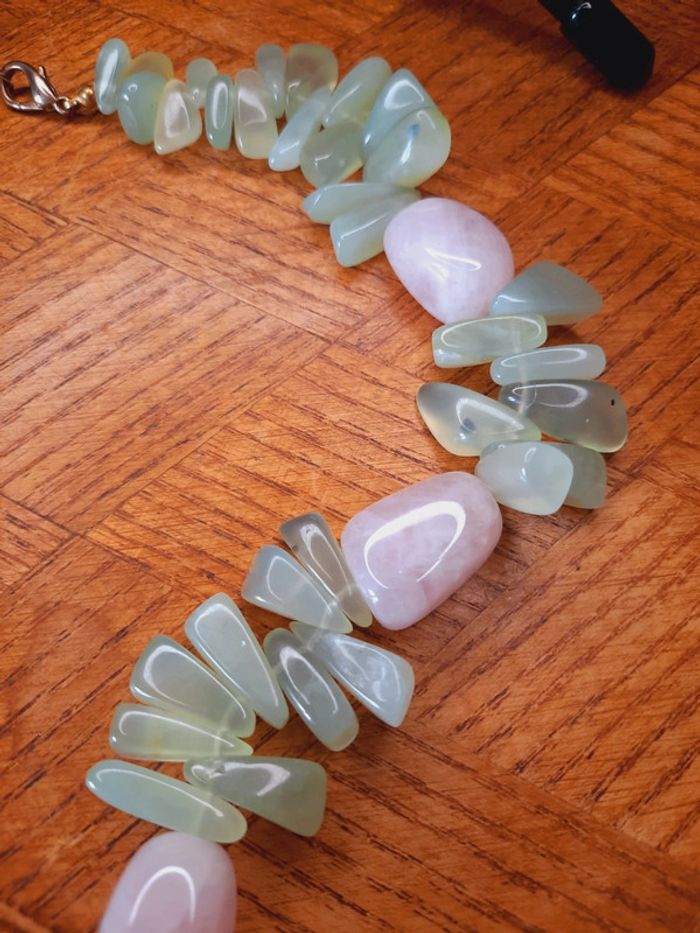 Collier calcedoine et quartz rose - photo numéro 3