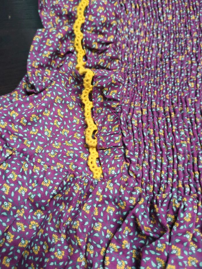 Robe violette jaune dentelle élégante chic cérémonie provençale champetre mariage 6 ans fleur - photo numéro 2