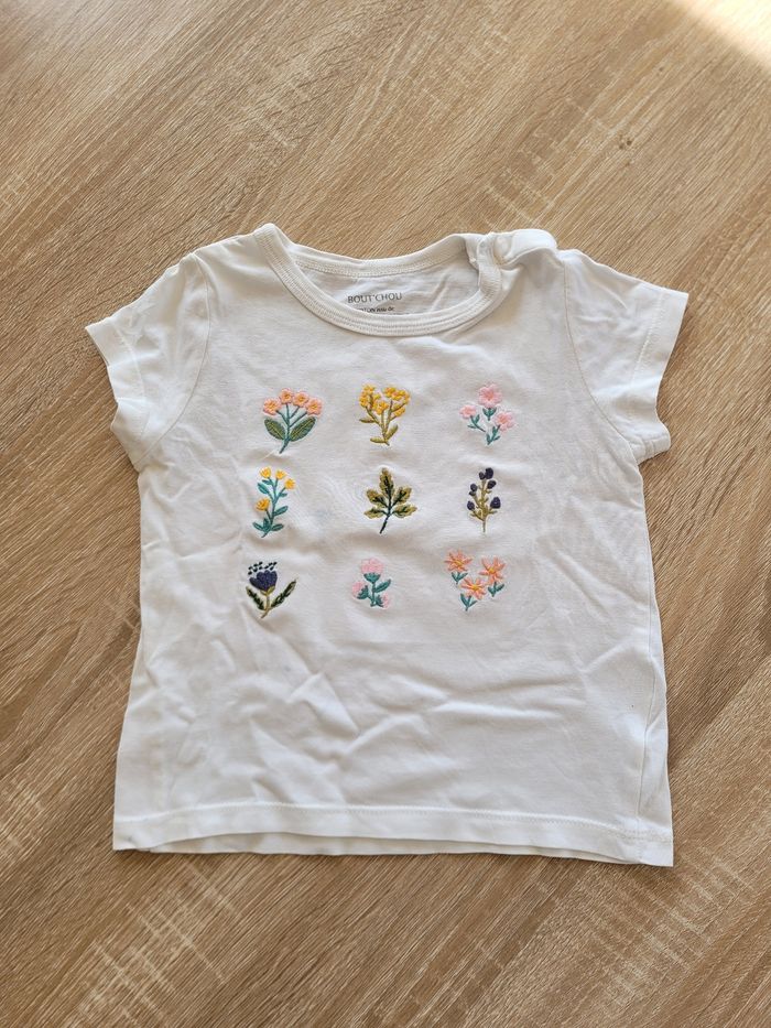 T-shirt blanc broderie fleurs bout'chou - photo numéro 1