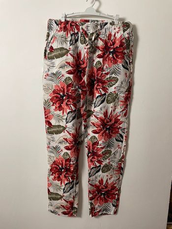 Pantalon large femme – Taille 46 – Coton et lin – Motif fleuri