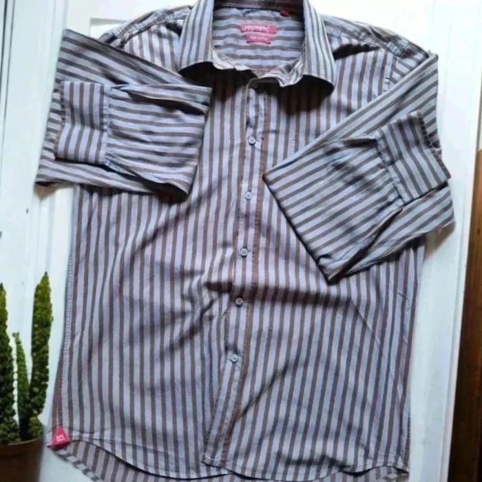 Chemise rayée marron gris rosé 🌹L 41/42🌹