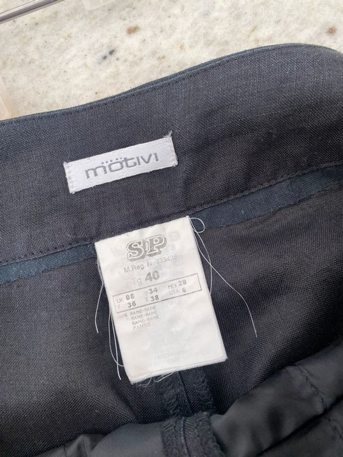 Pantalon fluide en lin noir brodé Motivi vintage - photo numéro 6