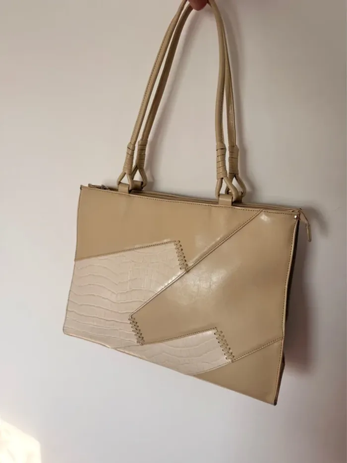 Sac main femme effet bag piel bolsa borsa zak tas Tasche Saco beige anse crème blanc croco cuir