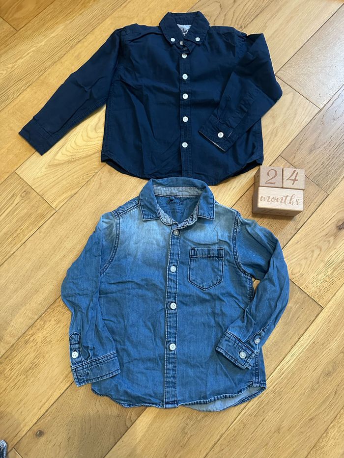 Lot de 2 Chemises garçon 24/36 mois jean et bleu marine