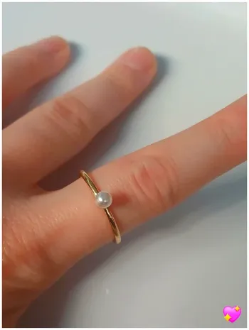 Bague doré perle blanche  en acier inoxydable