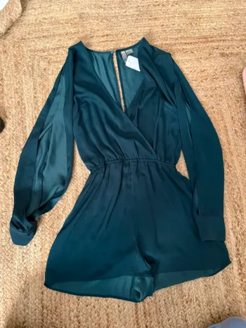 Combishort fluide satiné vert canard/bleu pétrole -Taille 34
