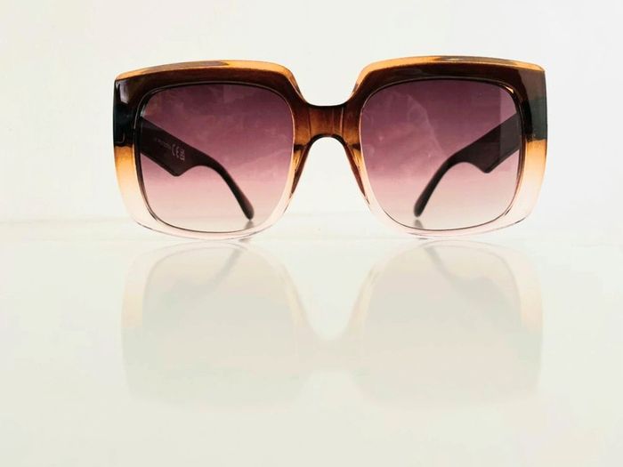 Lunette de soleil femme rectangulaire bordeaux et orange verres dégradés uvprotection catégorie 3 - photo numéro 3
