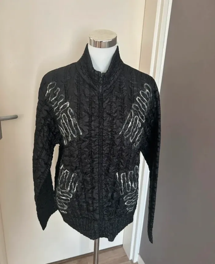 Original tee veste plissée noire imprimée blanc femme, taille 3/40 - photo numéro 4