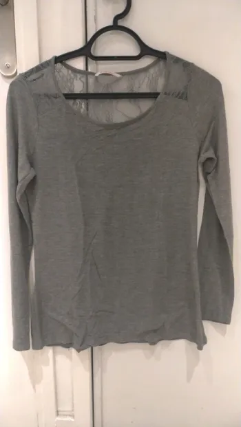 T-shirt manches longues gris dentelle
