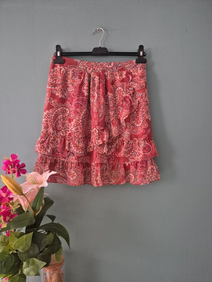 Jupe elastique terracotta avec motifs fleuris, taille 42, Molly bracken, neuve