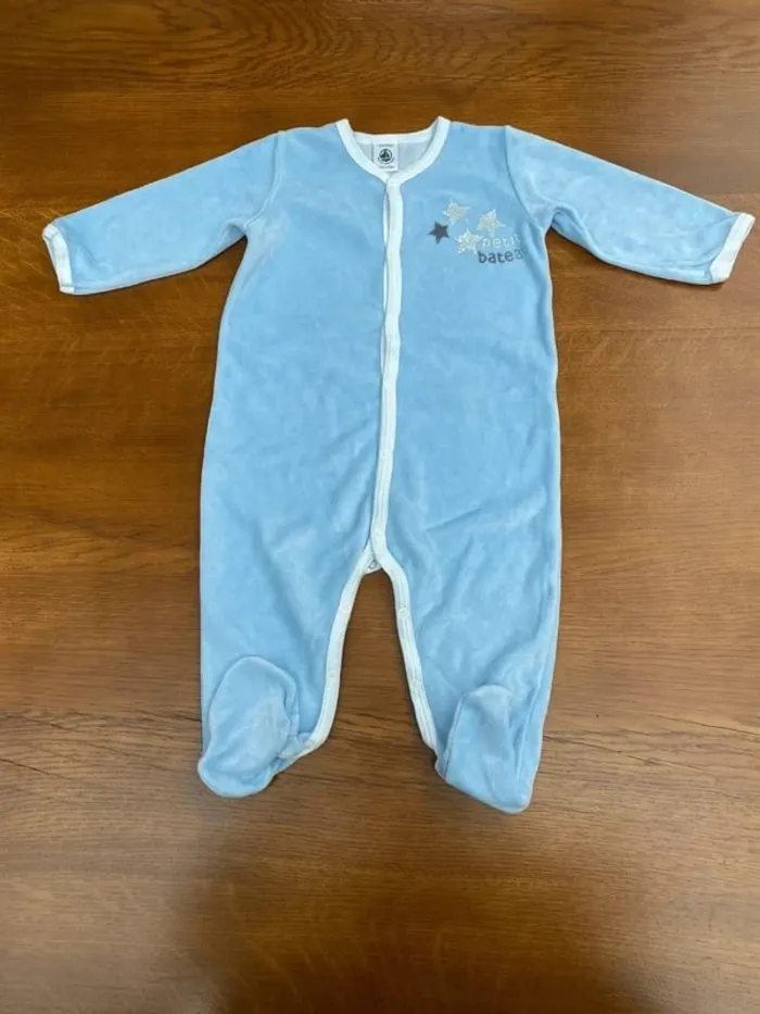 Pyjama petit bateau molletonné bleu ciel 12 mois