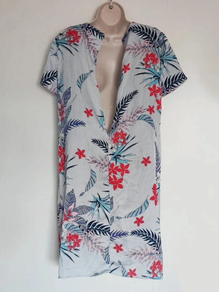 Robe été mi-longue droite fluide fleur exotique bleu rouge blanc / Urban by Gémo - 38/M à 40/L - photo numéro 9