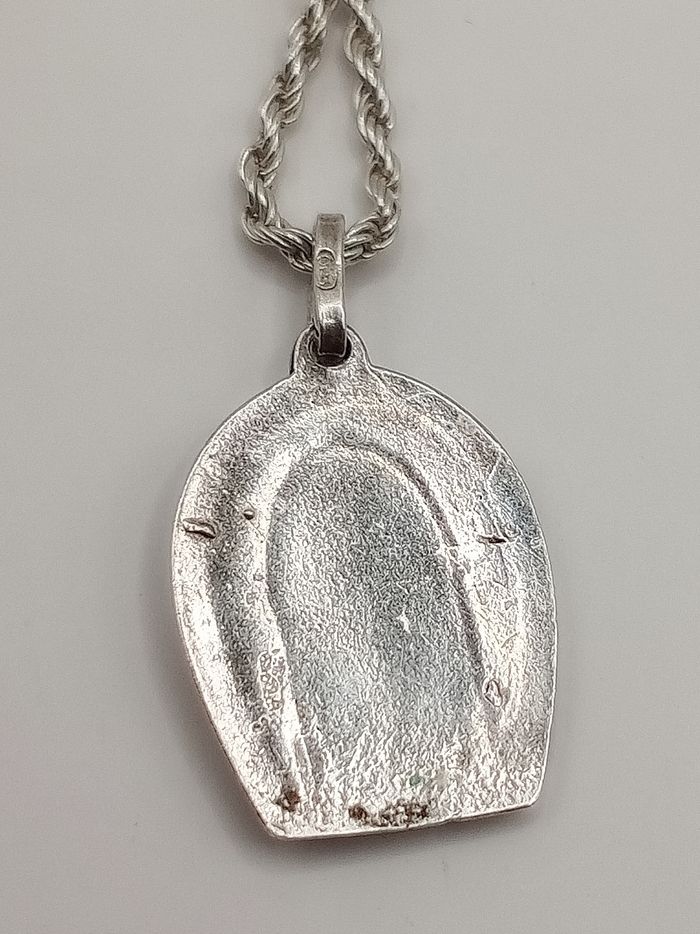 Collana vintage argento 925 ciondolo immagine religiosa madonna anni '70 argento 800 - photo numéro 3