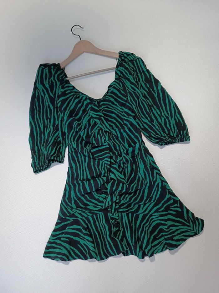 Mini robe à manches bouffantes et imprimé animal zèbre vert/noir Zara 36
