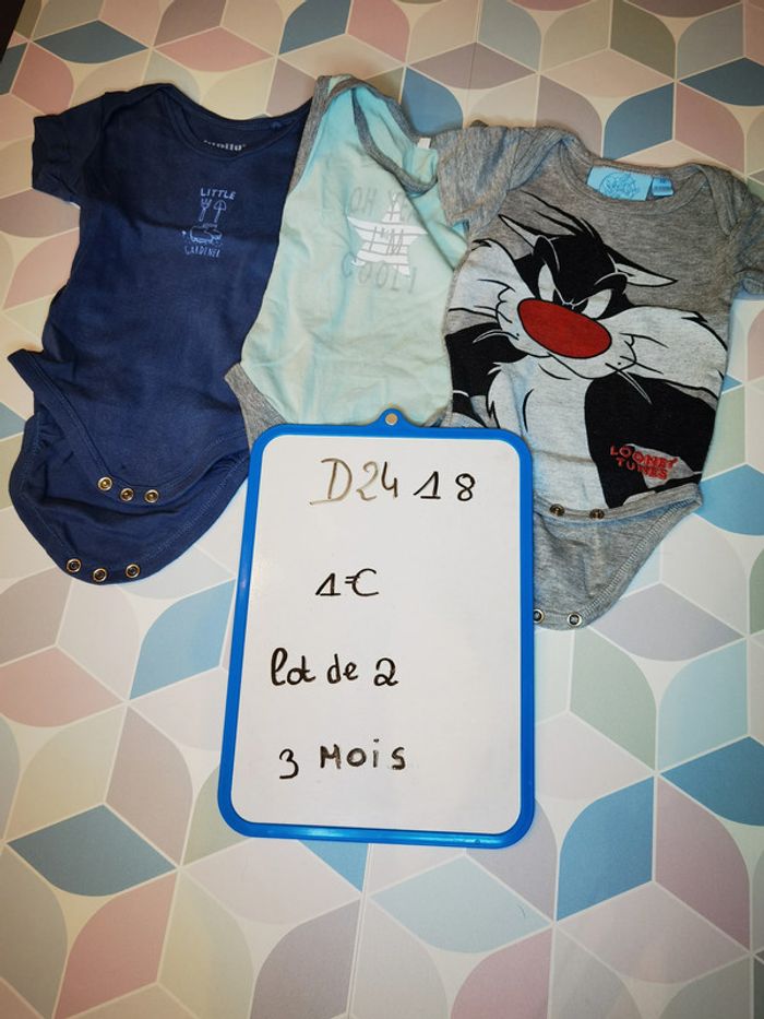 D2418 - lot de 3 bodies garçon3 mois
