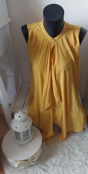 Blouse fluide sans manche 2 en 1 asymétrique moutarde H&M T38 BE 🍯