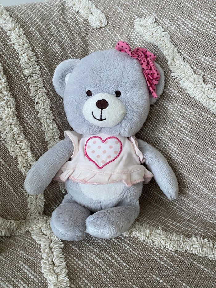 Peluche doudou 31cm orchestra ours gris et rose très bon état
