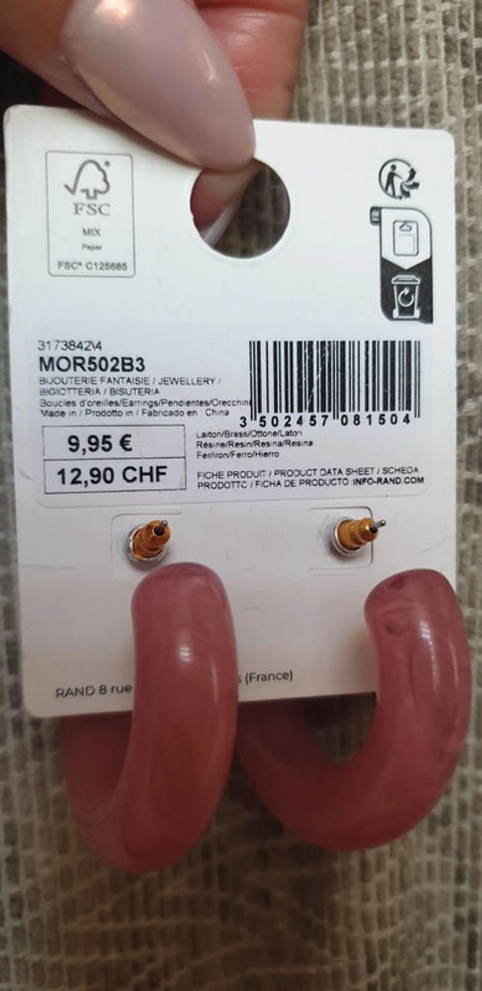 Boucles d'oreilles anneaux roses "Morgan" - photo numéro 4