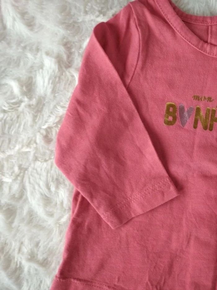 Tee shirt chemise manches longues Fille 3 mois "Mon petit bonheur" Tape à l'œil 100% coton - photo numéro 3