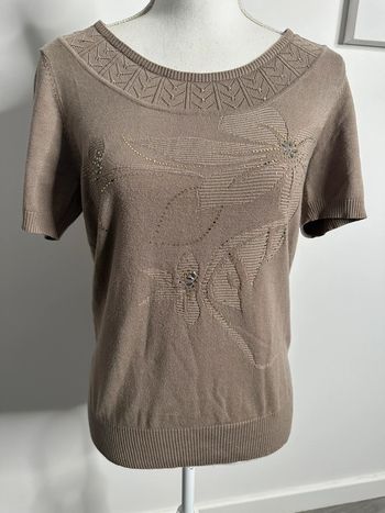 T-shirt à fleurs taupe et doré argenté Damart T38/40 M/L