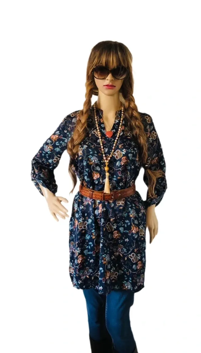 💐Tunique vintage bohème fleurie Goa S/36 Boho hippie chic floral silky Tunic💐 - photo numéro 14