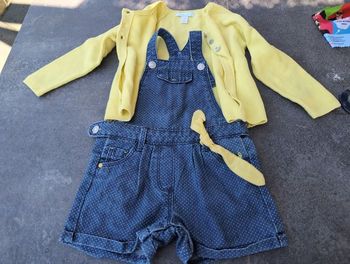 Ensemble salopette + + tee-shirt + gilet été fille 18M