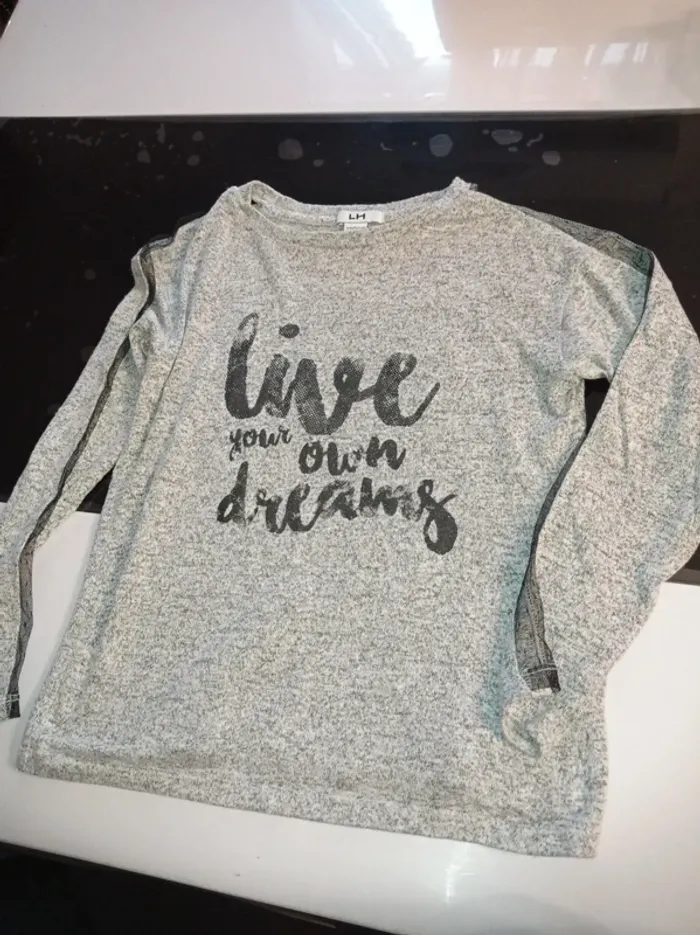 Pull fin manche longue gris