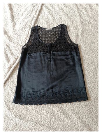 Débardeur noir brodé bohème KOOKAÏ – satiné dentelle florale vintage --