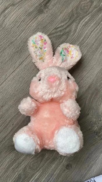 Peluche lapin rose pâle vintage