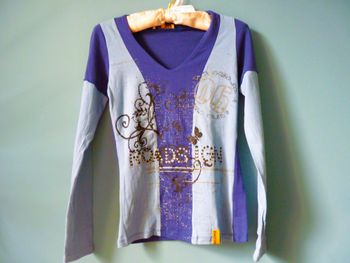 T-shirt femme Roadsign S 36 imprime bleu Neuf manches longues
