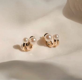 Boucles D’Oreille Dorée Double Perles