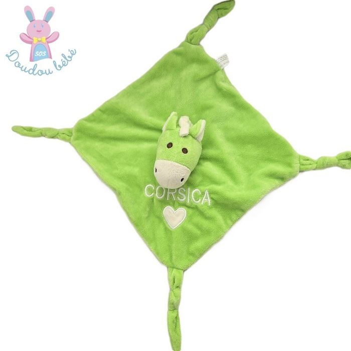 Doudou plat Ane vert blanc Corsica cœur ENTRE CIEL ET MER