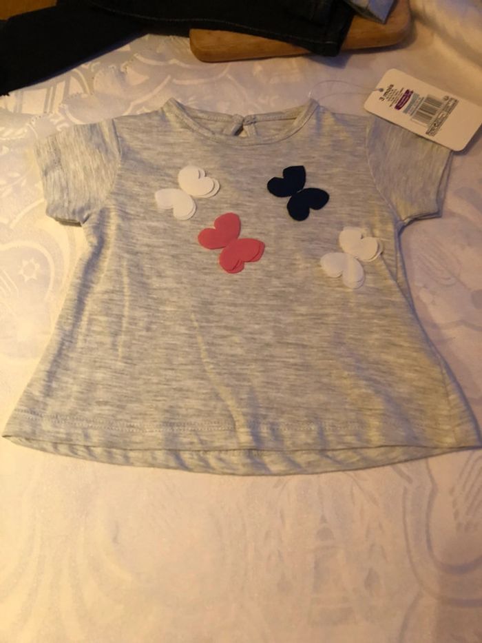 Ensemble short marine et tee shirt gris fille taille 3 mois - photo numéro 2