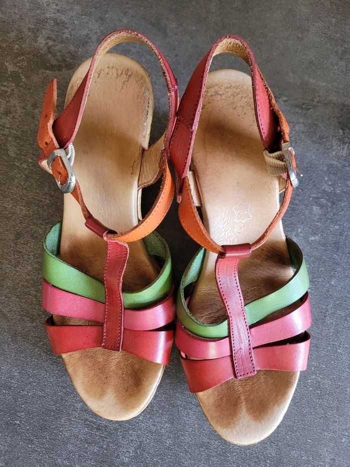 Sandales compensées semelle en cuir 39 - photo numéro 2